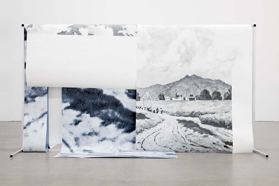 Lada Nakonechna. Following the plan. 2017. Installation of drawings (graphite on paper, aluminium, PVC, Blueback)