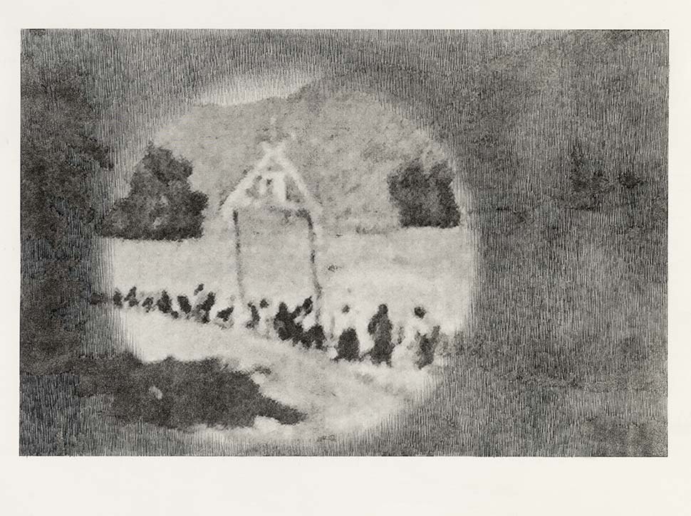 Lada Nakonechna. From the Demonstration series. 2018. Portable print, graphite on paper. 33x25 cm