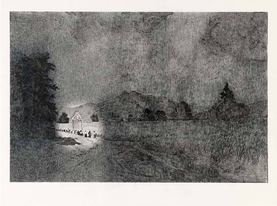 Lada Nakonechna. From the Demonstration series. 2018. Portable print, graphite on paper. 33x25 cm