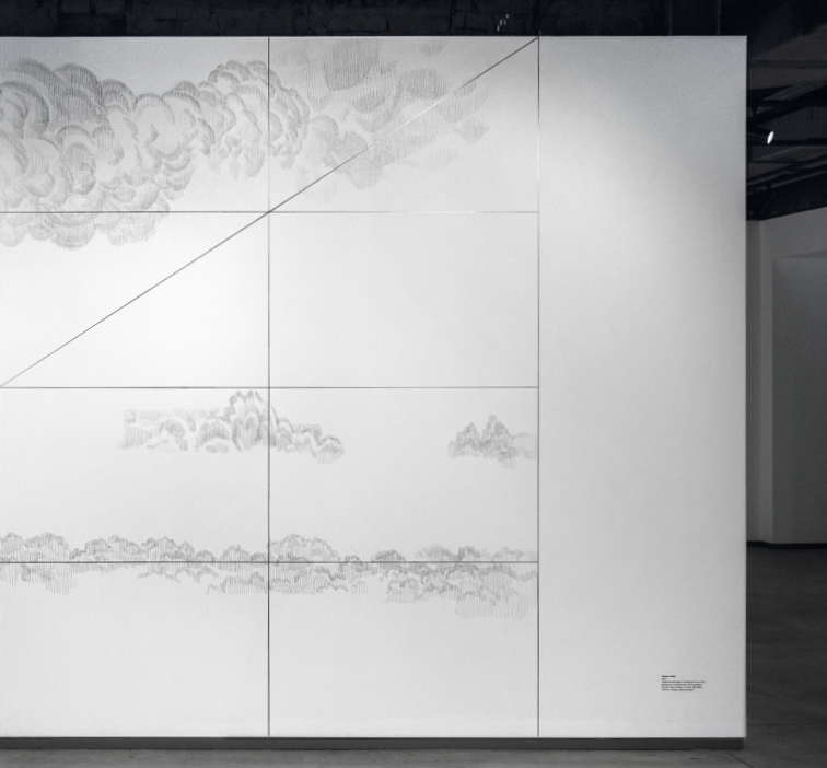 Lada Nakonechna. Cloud Catchers. 2021. Transfer print, drawing on the wall