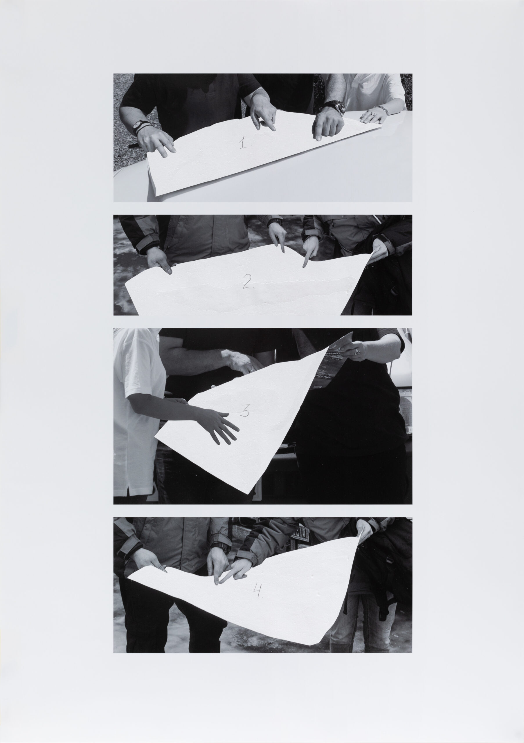 Lada Nakonechna. List of Domains series. 2019. Found footage, photographs with cut-out and drawing