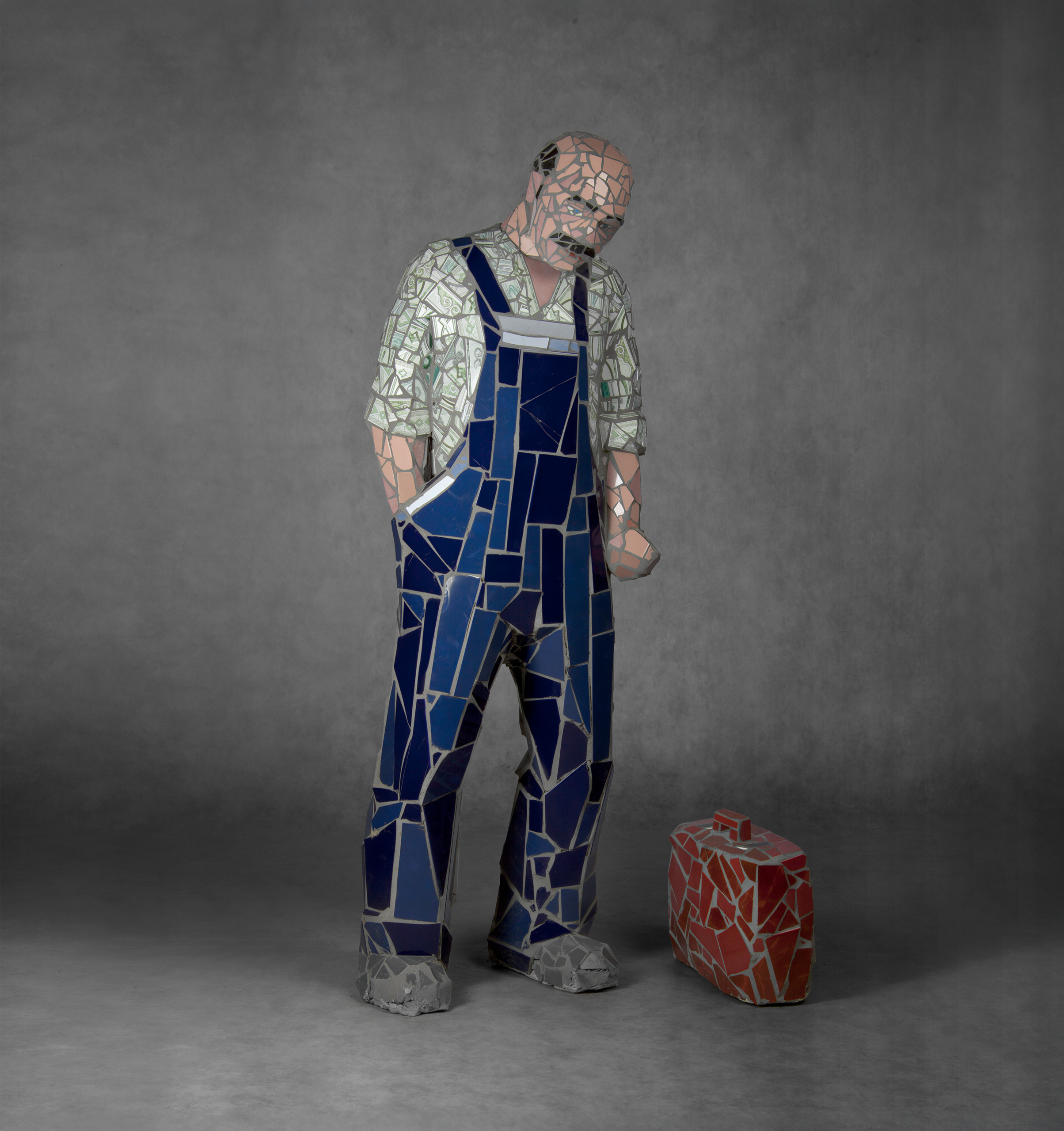 Zhanna Kadyrova. Tolya, The Plumber. 2004–2005. Reinforced frame, ceramic tile, cement, polyurethane foam. 60 × 172 × 30 cm