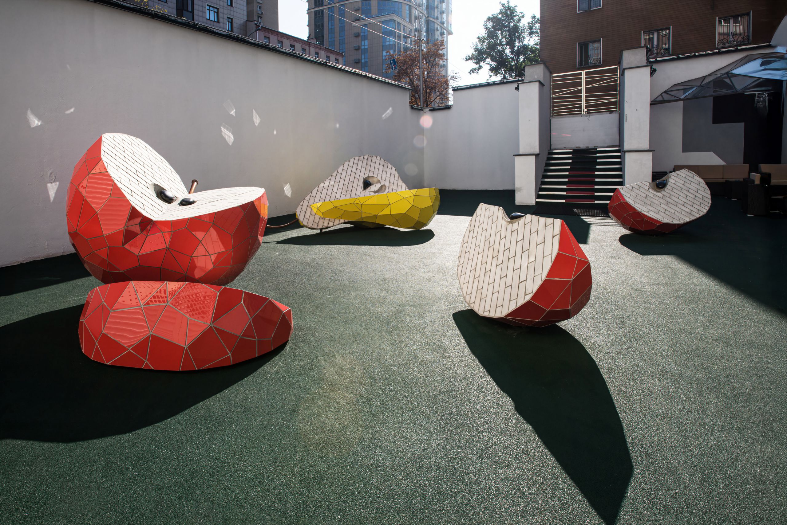 Zhanna Kadyrova. Fruit from Fruit series. 2021. Porcelain, brick, reinforced concrete. The work in a public space