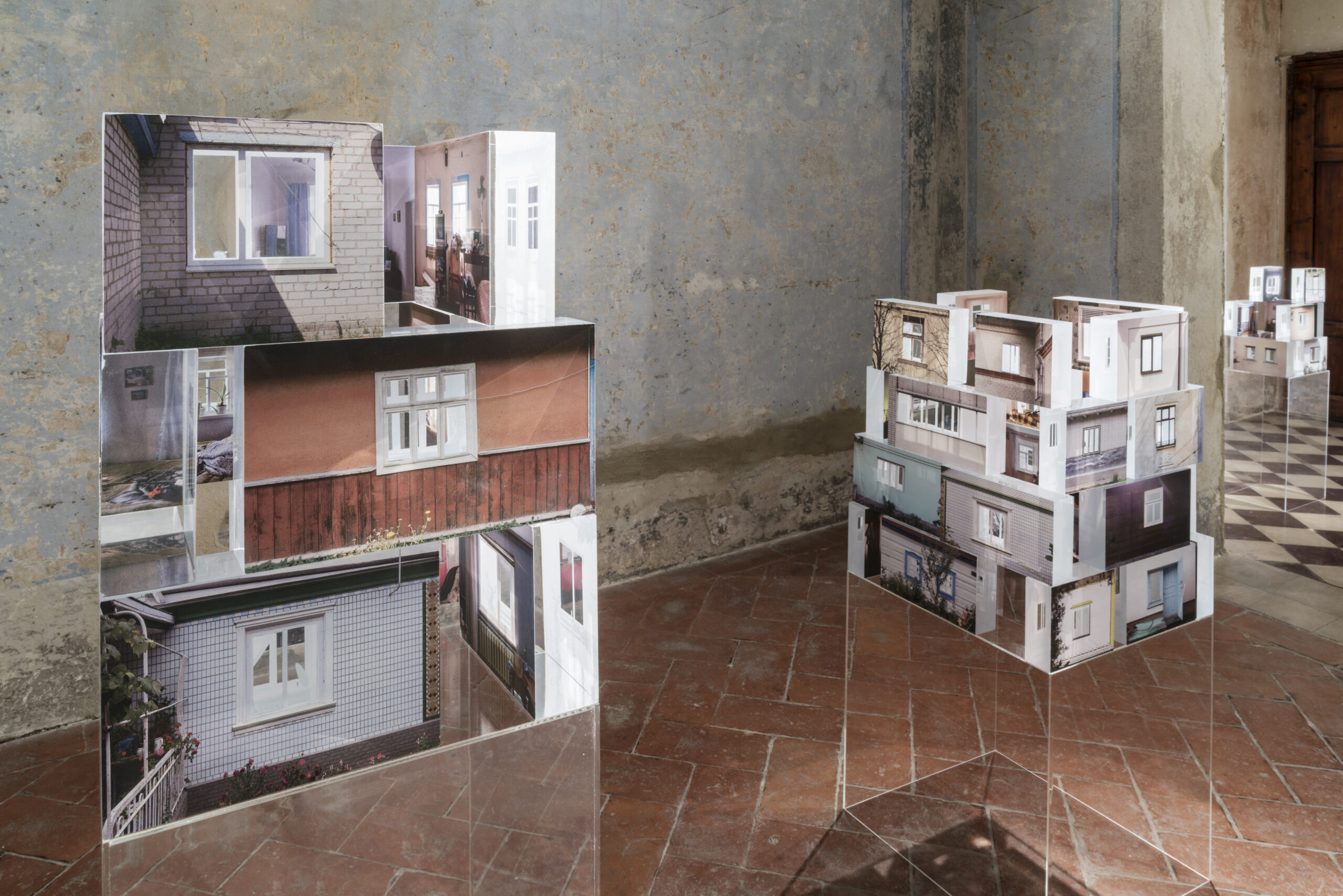 Zhanna Kadyrova. Apartment Block series. 2015–2016. Collage, installation, light