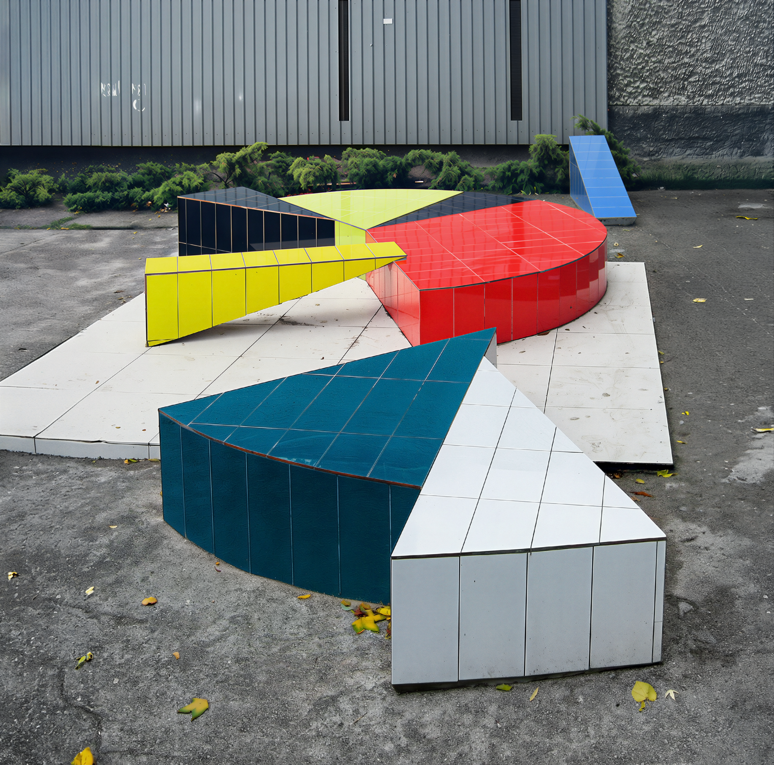 Zhanna Kadyrova. Bench-Graphs from Calculation series. 2008. Concrete, metal armature, ceramic tile. The work in a public space. 840 × 69 × 415 cm