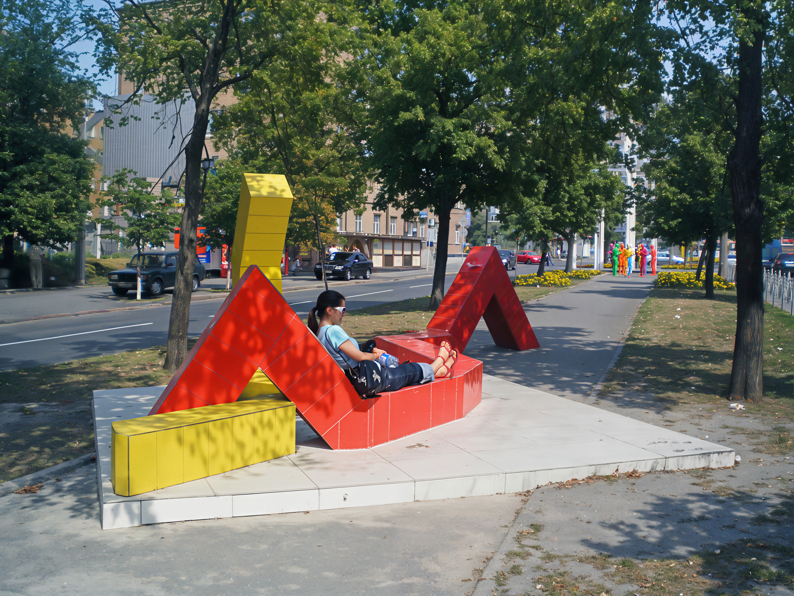 Zhanna Kadyrova. Bench-Graphs from Calculation series. 2008. Concrete, metal armature, ceramic tile. The work in a public space. 970 × 594 × 210 cm