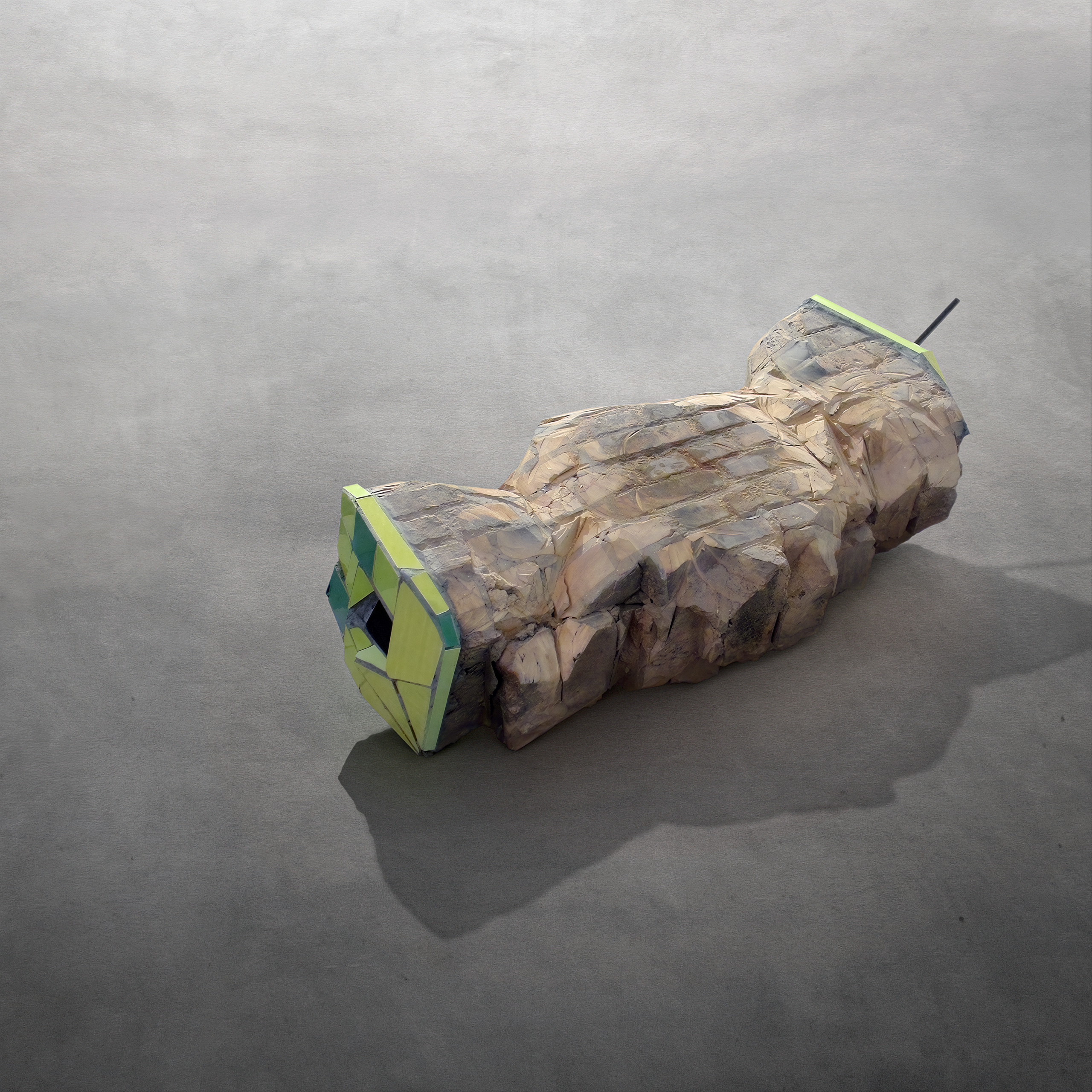 Zhanna Kadyrova. Core from Fruit series. 2009–2010. Brick wall fragment, ceramic tile, cement, metal pipe