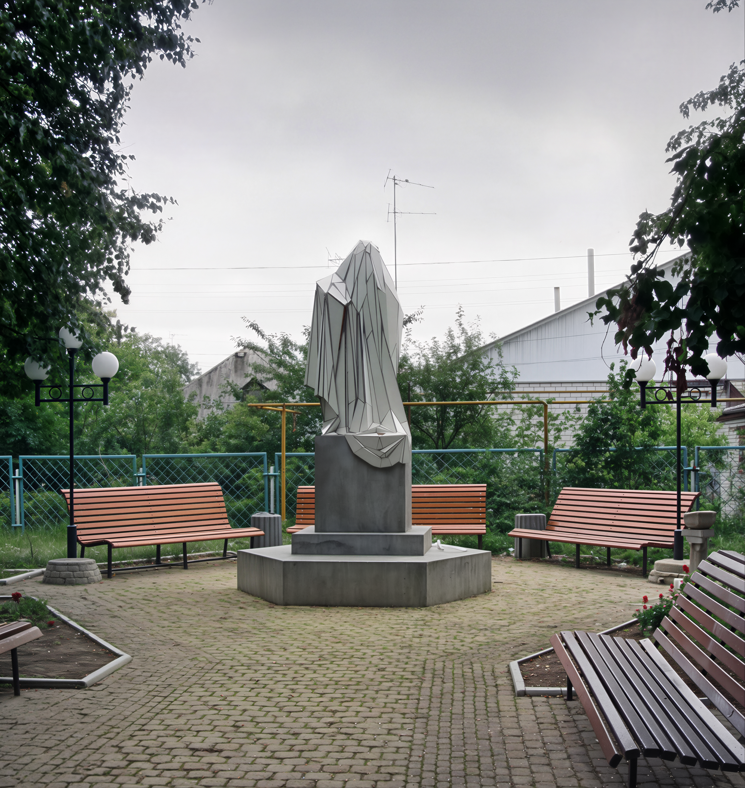 Zhanna Kadyrova. Monument to a New Monument. 2007–2009. Concrete, tile, metal. 70 × 200 × 60 cm (figure), 256 × 150 × 256 cm (postament)
