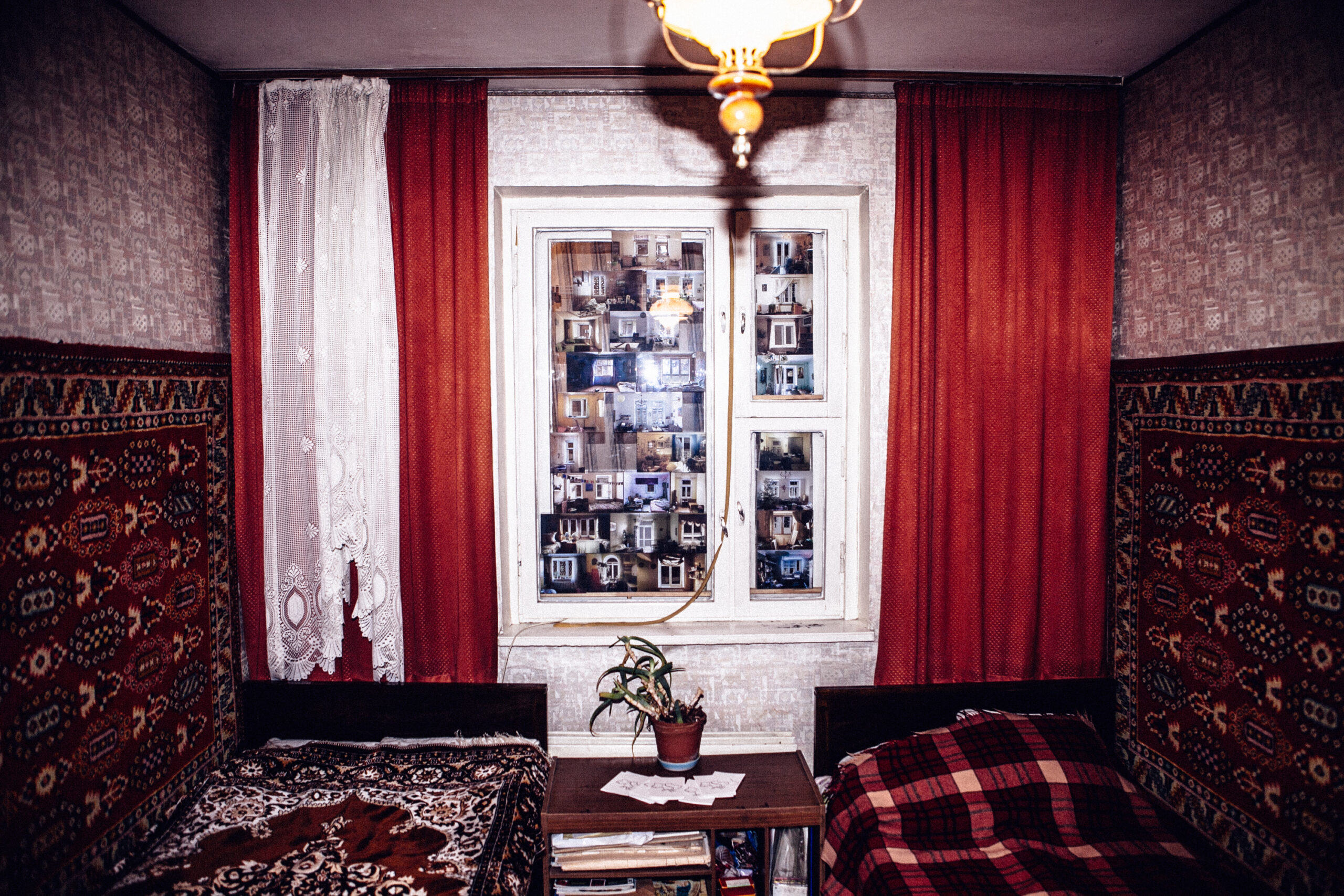 Zhanna Kadyrova. Apartment Block series. 2015–2016. Collage, installation